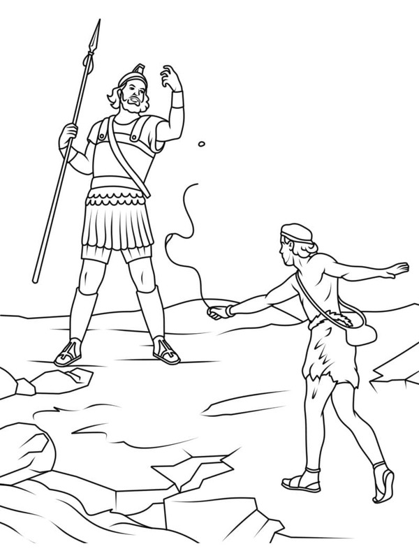 Fise de colorat cu Desenează David și Goliat imprimabil gratuit simplu