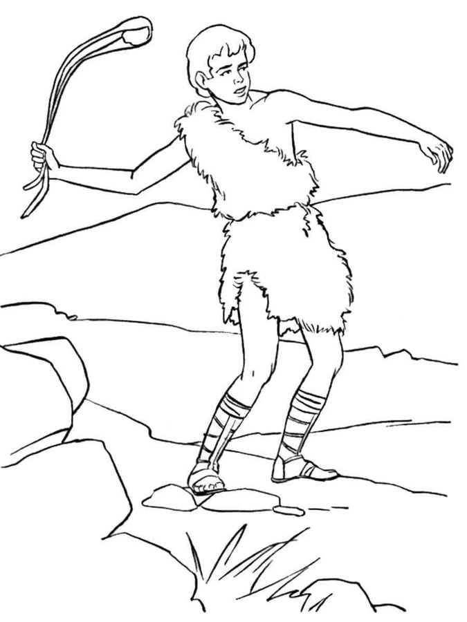 Fise de colorat cu Desenează David și Goliat imprimabil uşor