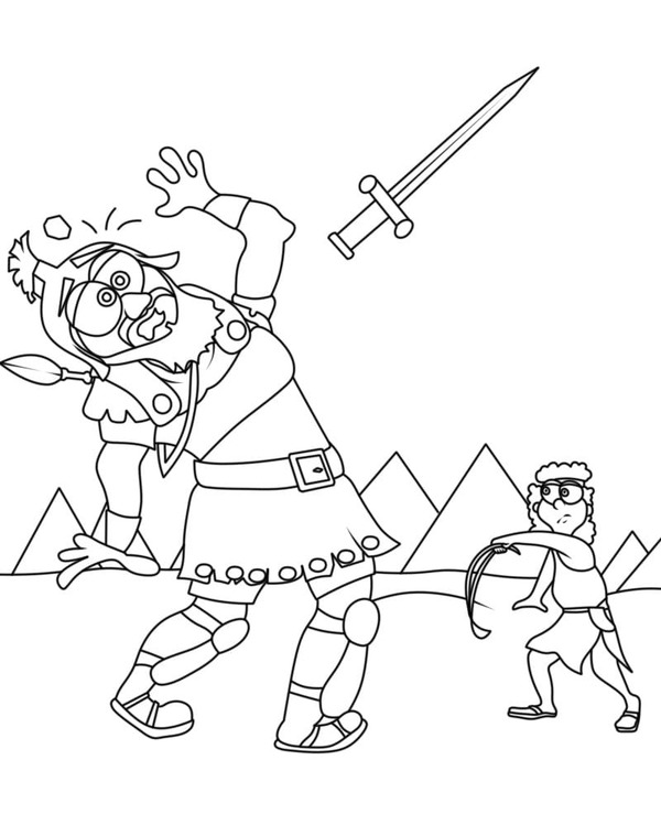 Fise de colorat cu Desenează David și Goliat imprimabil