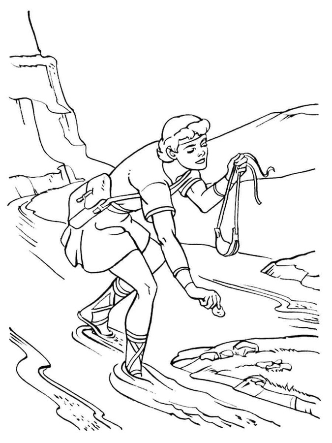 Fise de colorat cu Desenează David și Goliat simplu la copii