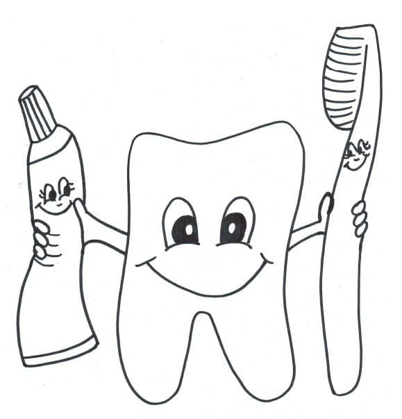 Fise de colorat cu Desenează Dinte gratuit uşor