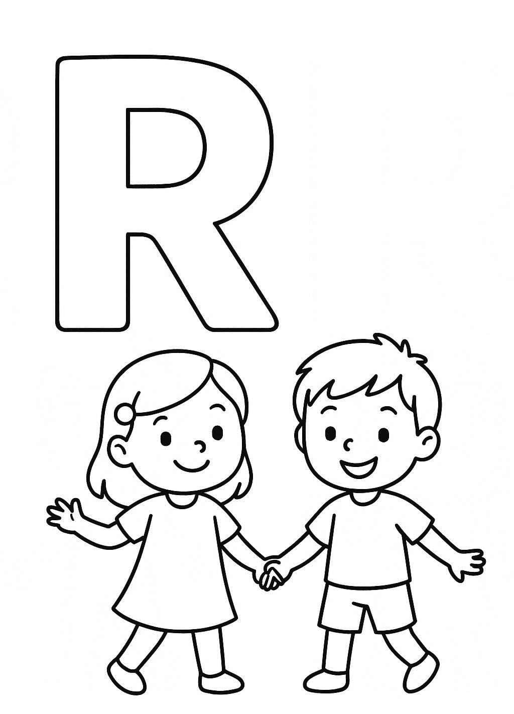 Fise de colorat cu Desenează Litera R imprimabil simplu