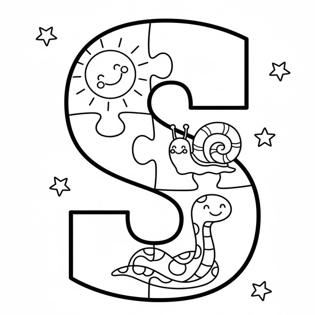 Fise de colorat cu Desenează Litera S gratuit simplu