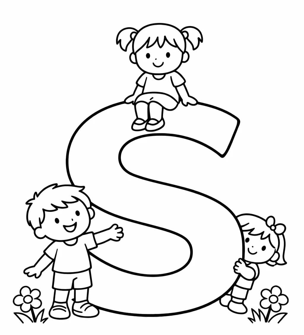 Fise de colorat cu Desenează Litera S imprimabil gratuit simplu