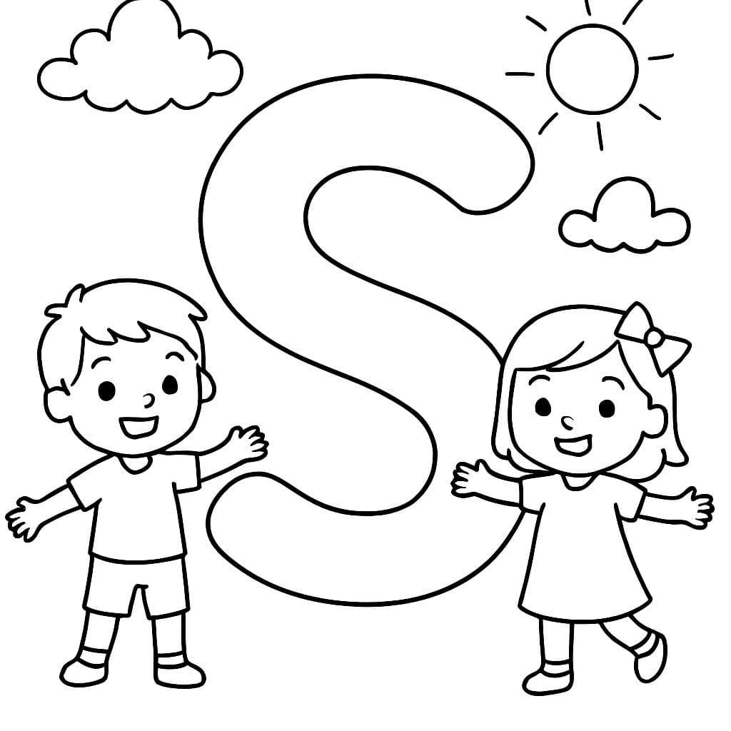 Fise de colorat cu Desenează Litera S imprimabil simplu