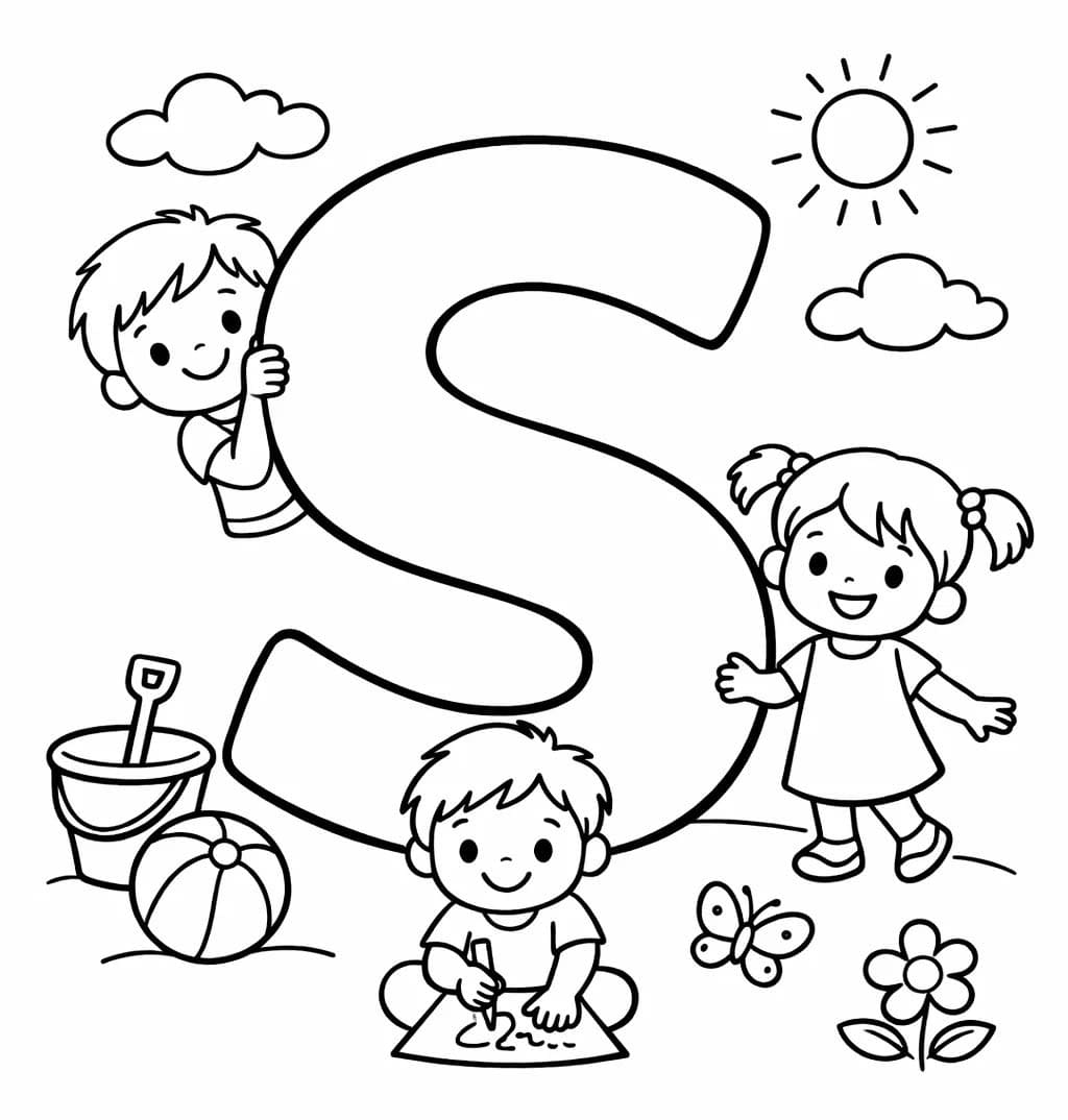 Fise de colorat cu Desenează Litera S simplu la copii