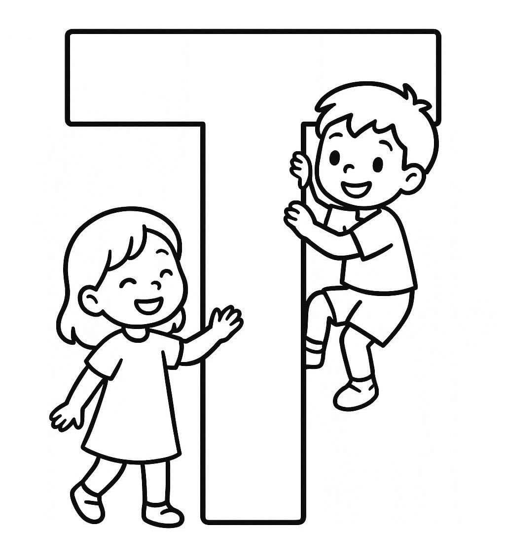 Fise de colorat cu Desenează Litera T imprimabil pentru copii