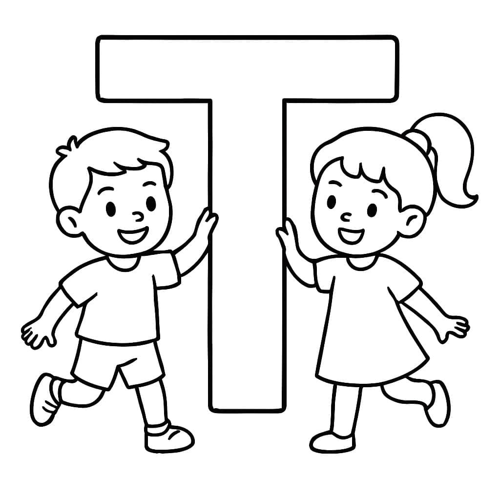 Fise de colorat cu Desenează Litera T pentru copii