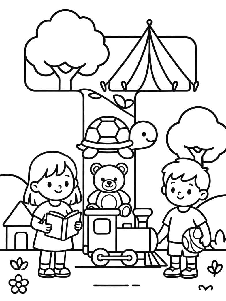 Fise de colorat cu Desenează Litera T simplu