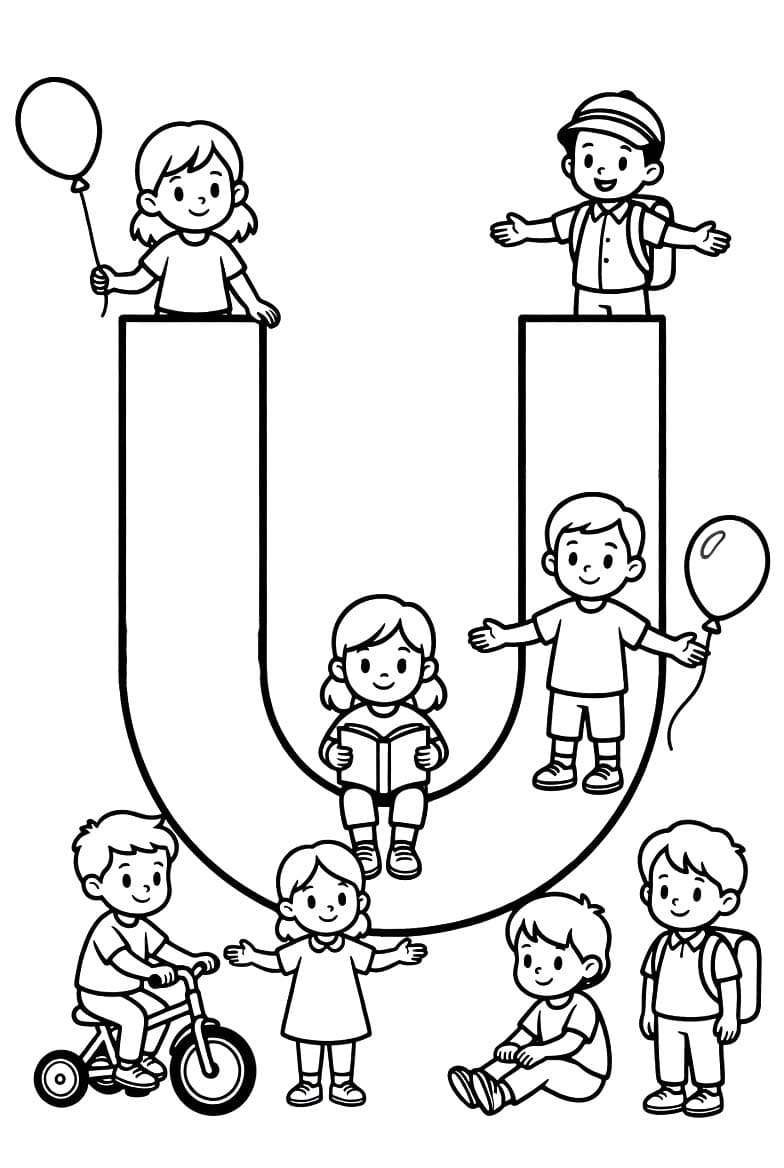 Fise de colorat cu Desenează Litera U imprimabil gratuit bazic