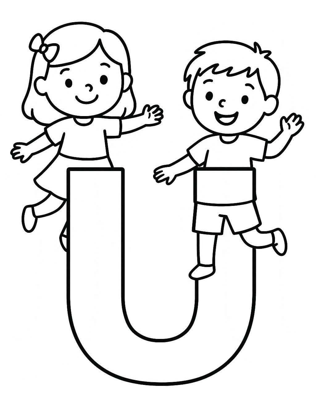 Fise de colorat cu Desenează Litera U imprimabil gratuit simplu