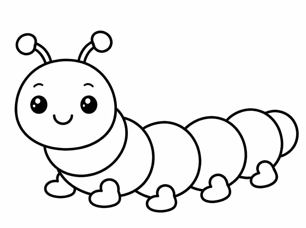 Fise de colorat cu Desenează Omida simplu