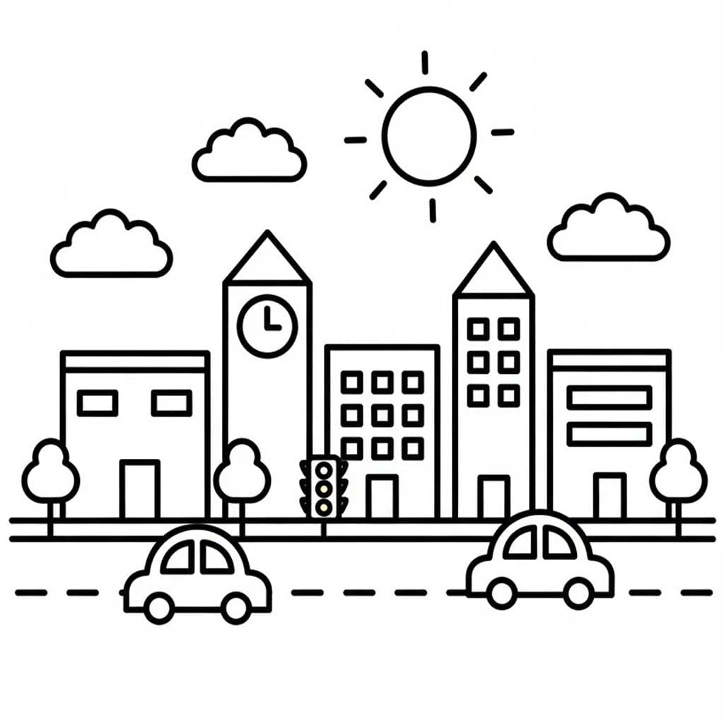 Fise de colorat cu Desenează Oraş gratuit pentru copii