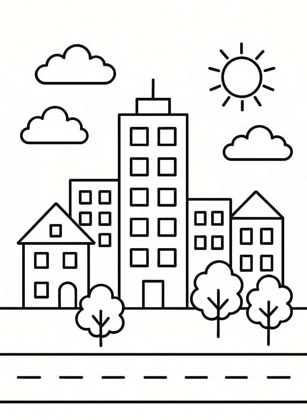 Fise de colorat cu Desenează Oraş gratuit simplu