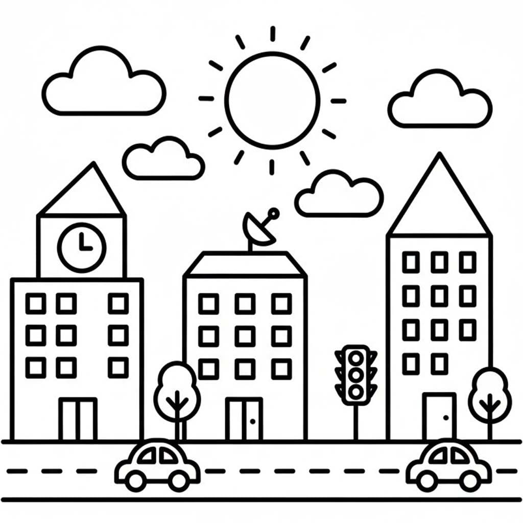 Fise de colorat cu Desenează Oraş gratuit