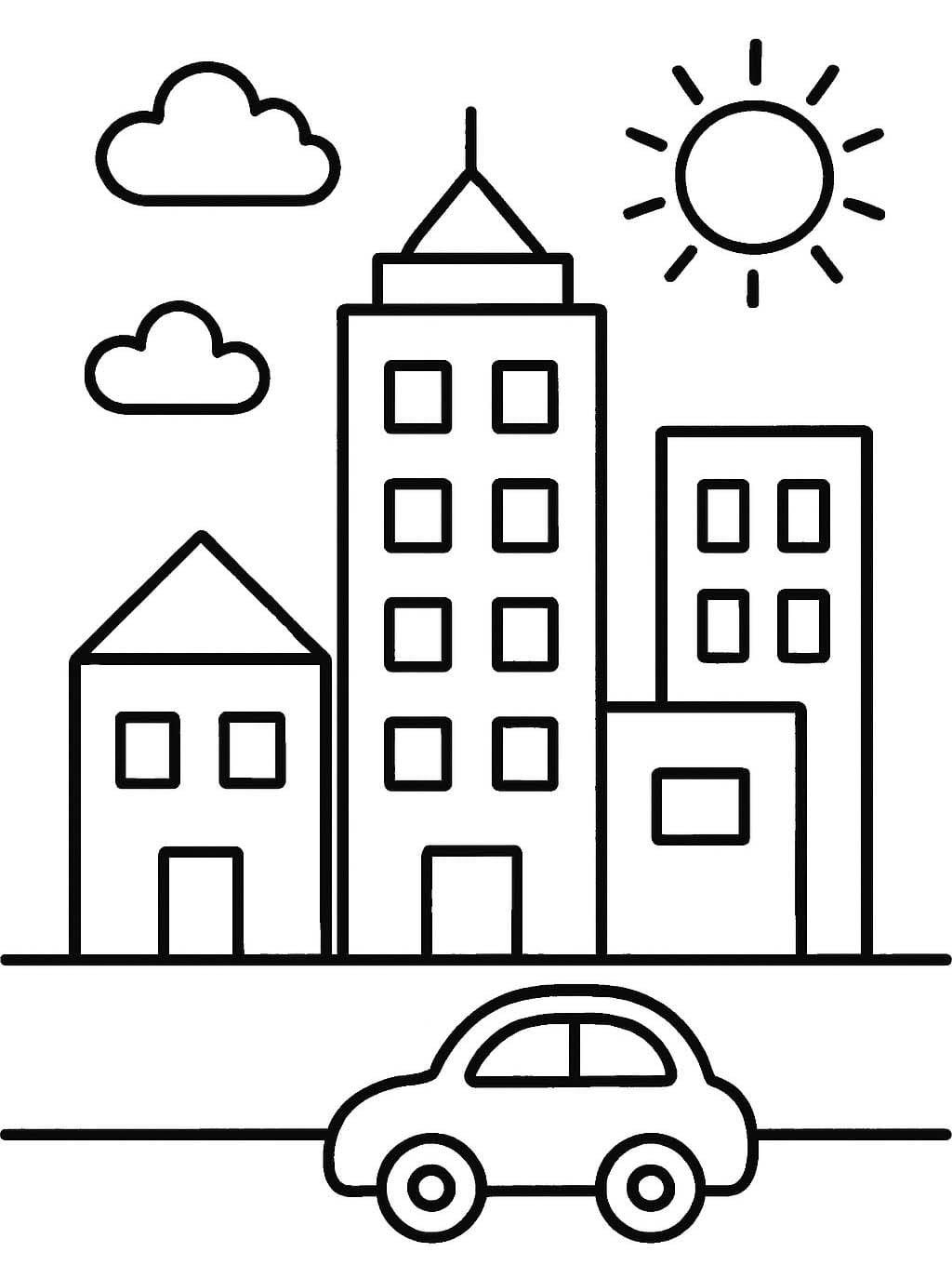 Fise de colorat cu Desenează Oraş imprimabil bazic