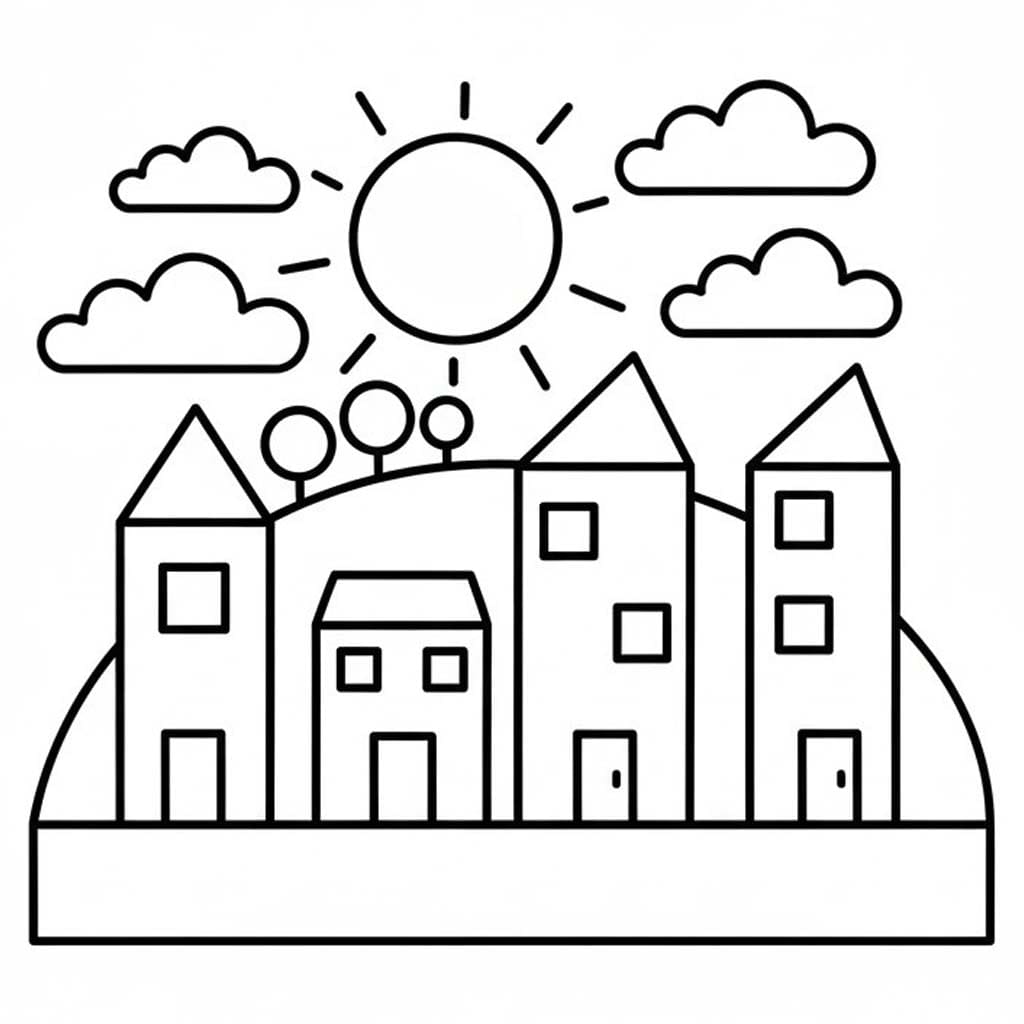 Fise de colorat cu Desenează Oraş imprimabil gratuit