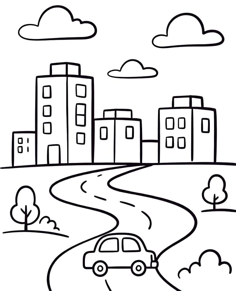 Fise de colorat cu Desenează Oraş imprimabil simplu