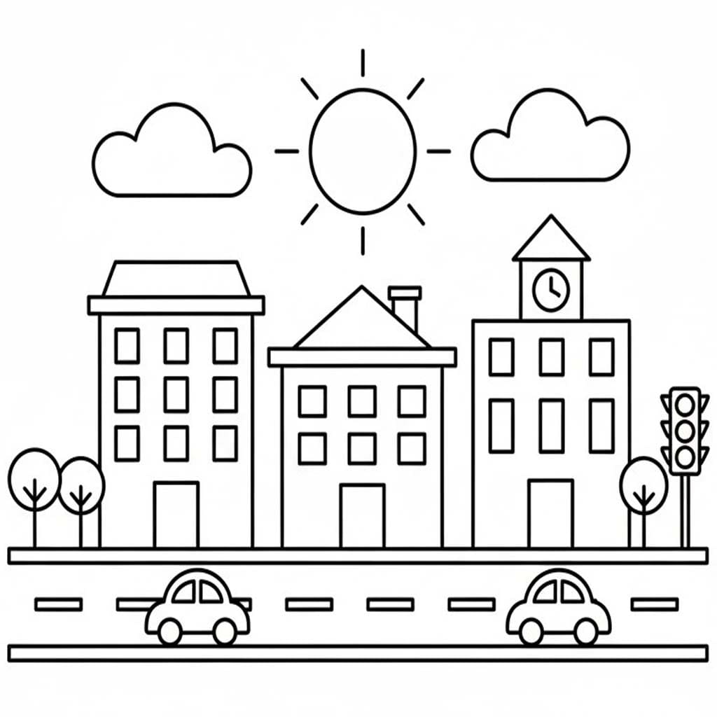 Fise de colorat cu Desenează Oraş