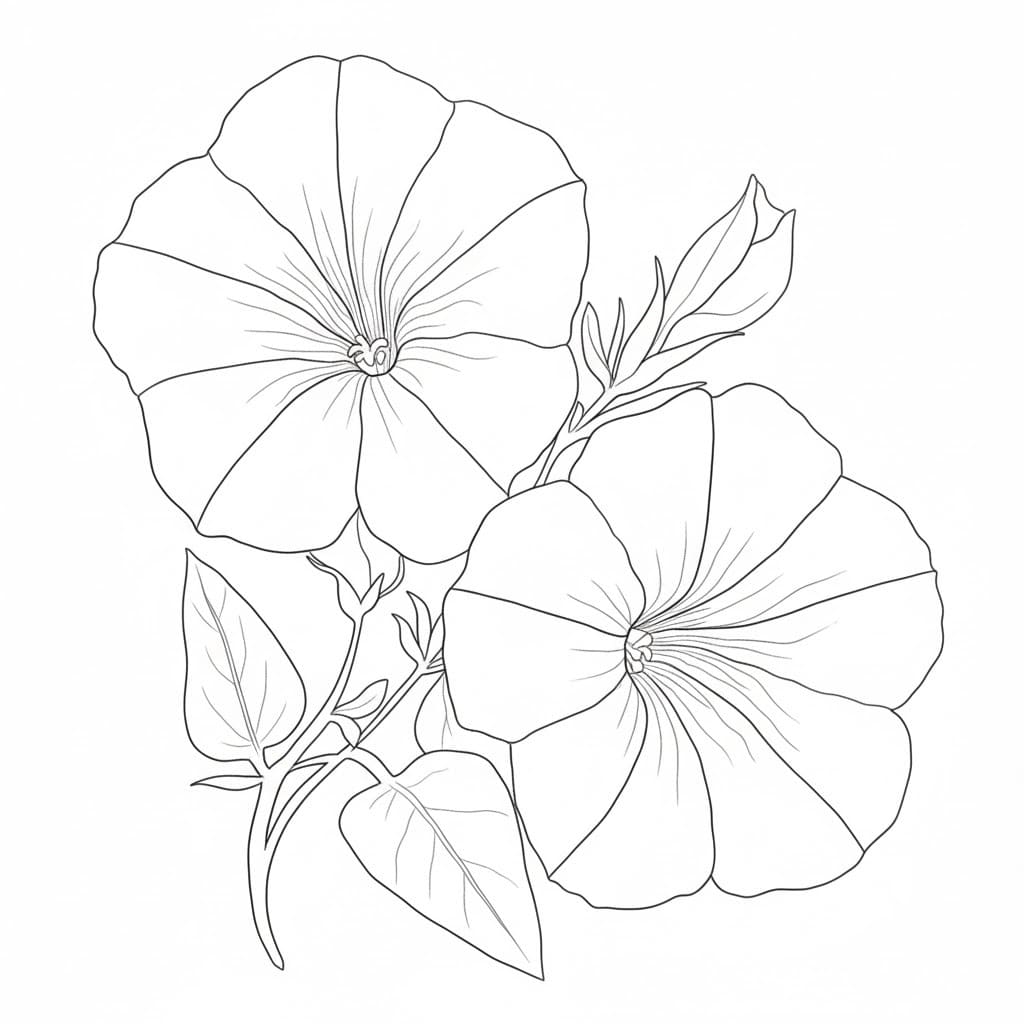 Fise de colorat cu Desenează Petunie simplu