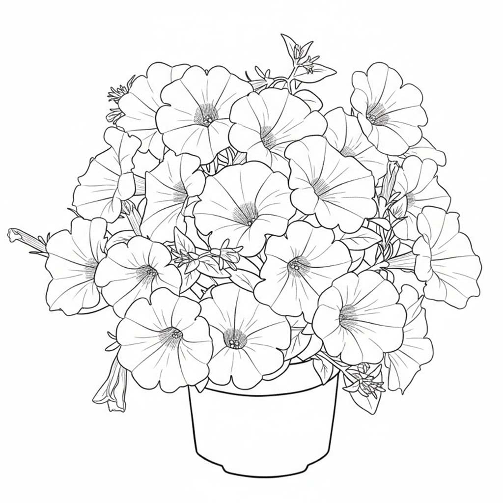 Fise de colorat cu Desenează Petunie uşor