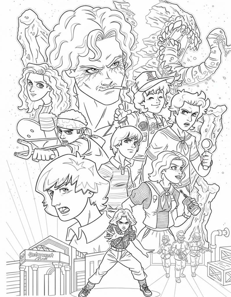 Fise de colorat cu Desenează Stranger Things imprimabil pentru copii