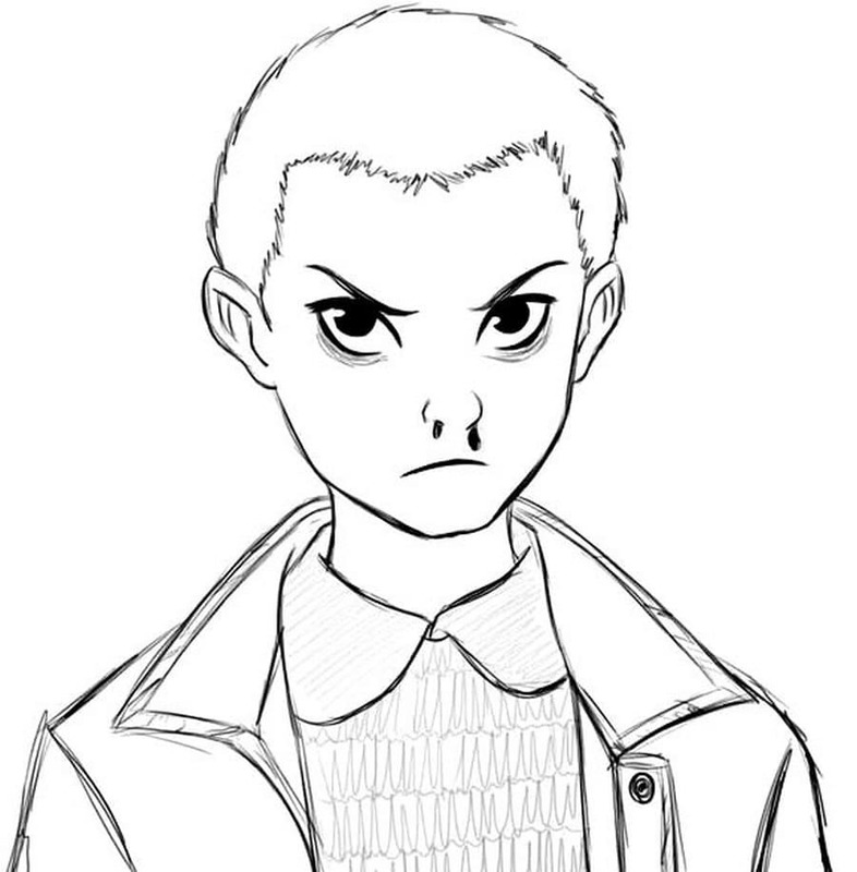 Fise de colorat cu Desenează Stranger Things simplu la copii