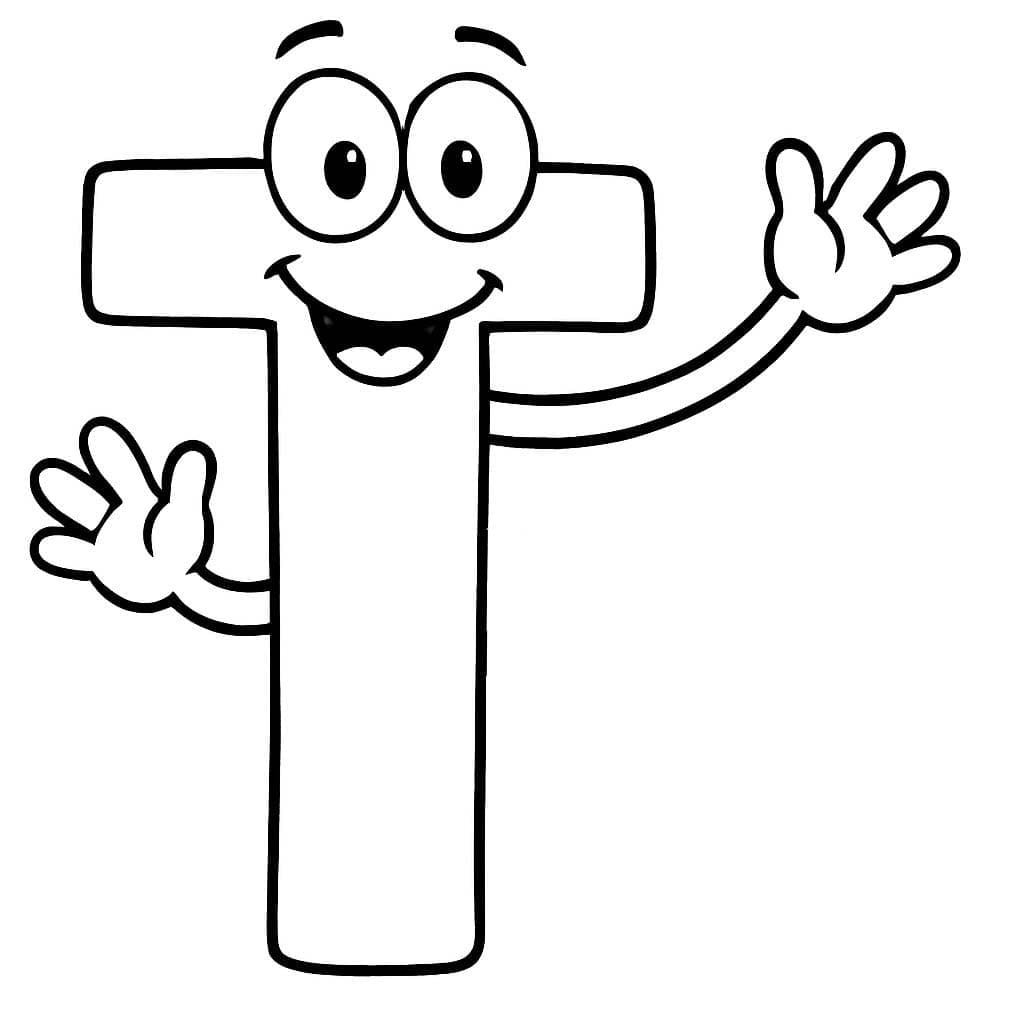 Fise de colorat cu Litera T imprimabil gratuit pentru copii