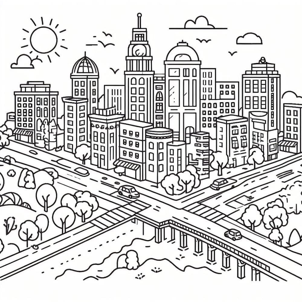 Fise de colorat cu Oraş gratuit bazic
