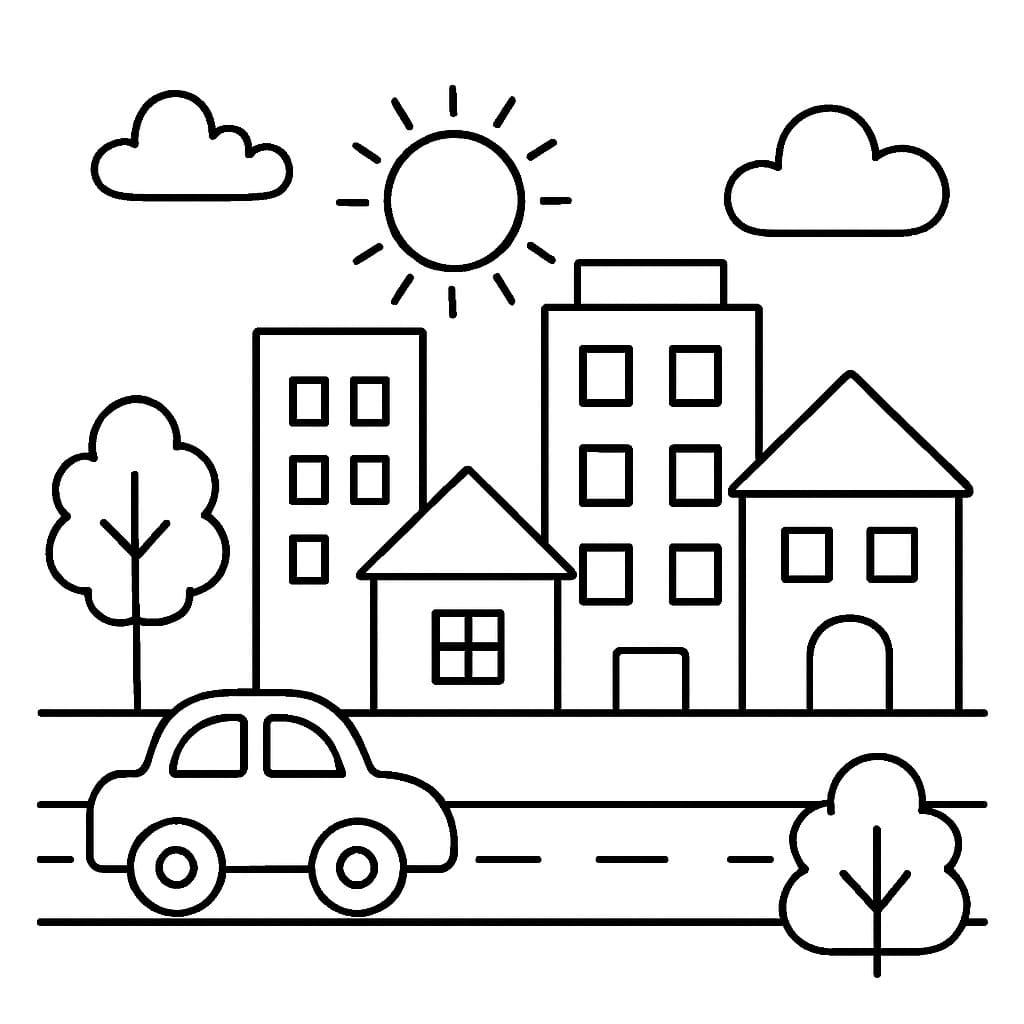 Fise de colorat cu Oraş gratuit pentru copii