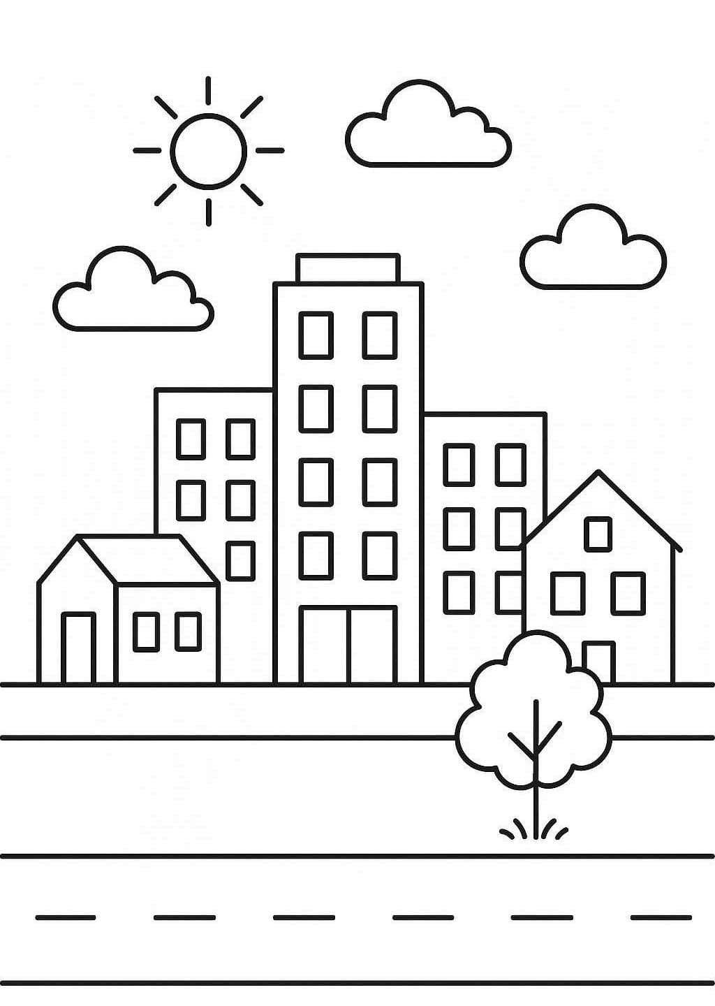 Fise de colorat cu Oraş gratuit simplu