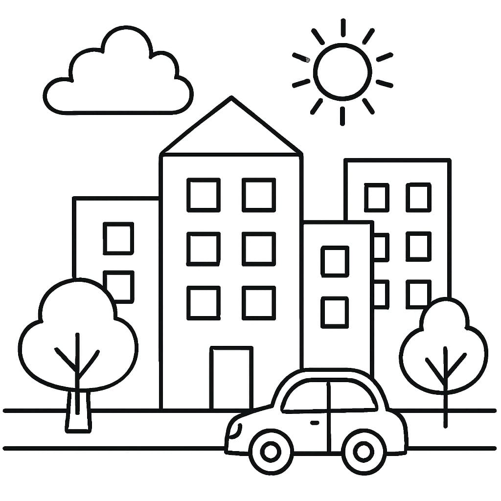 Fise de colorat cu Oraş pentru copii