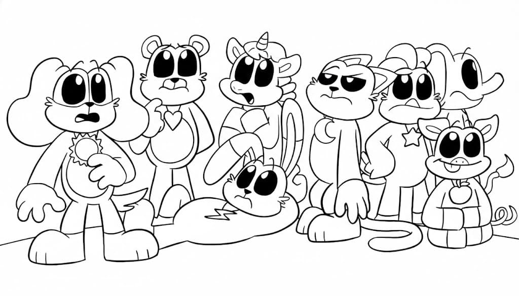 Fise de colorat cu Smiling Critters imprimabil simplu