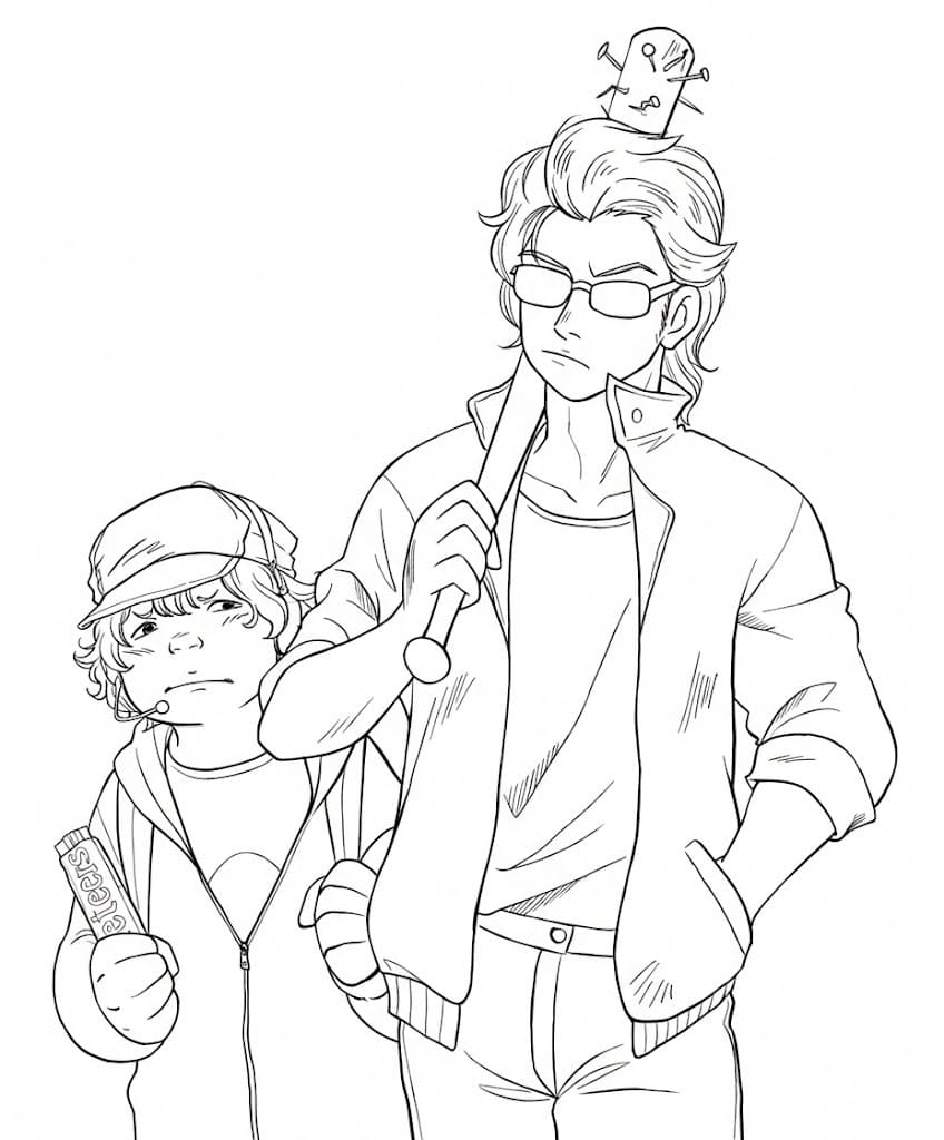 Fise de colorat cu Stranger Things uşor la copii