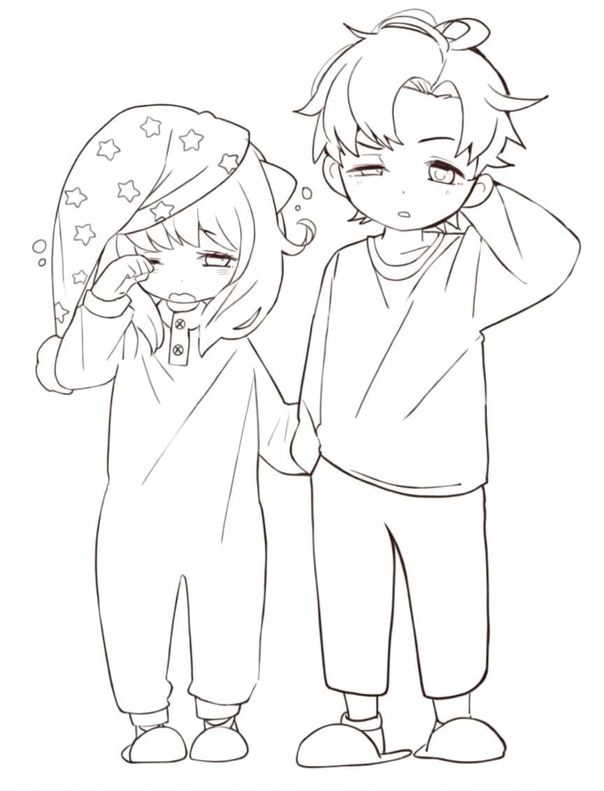 Fise de colorat cu Anya Forger şi Damian Desmond drăguţ