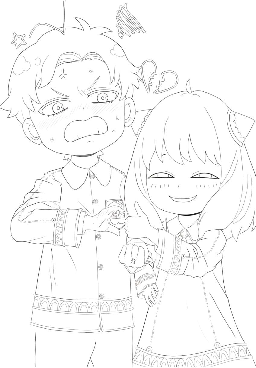 Fise de colorat cu Anya Forger şi Damian Desmond