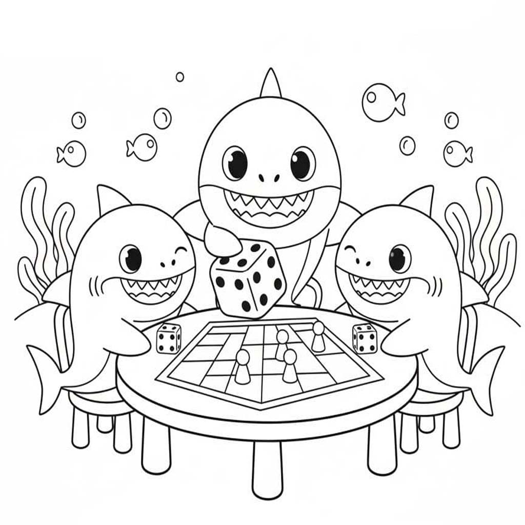 Fise de colorat cu Baby Shark bazic la copii