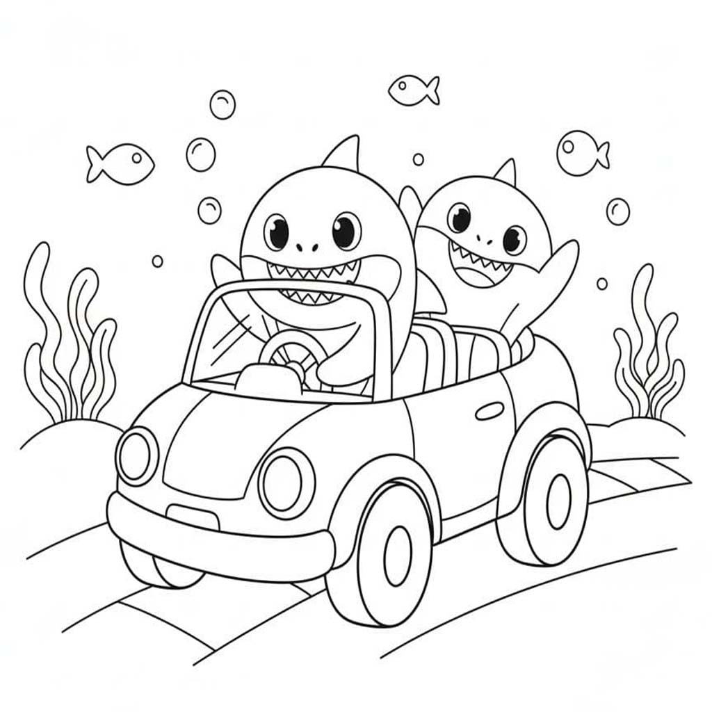 Fise de colorat cu Baby Shark gratuit bazic