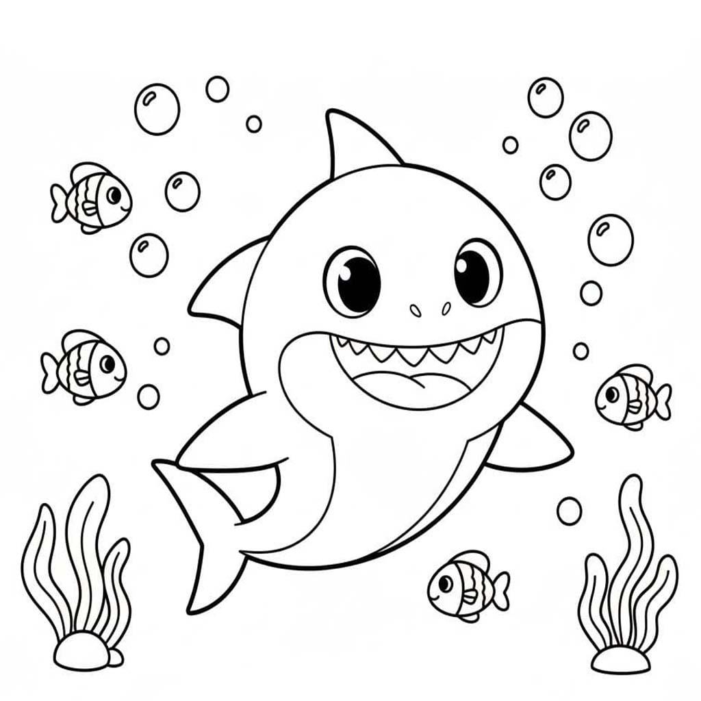 Fise de colorat cu Baby Shark gratuit uşor