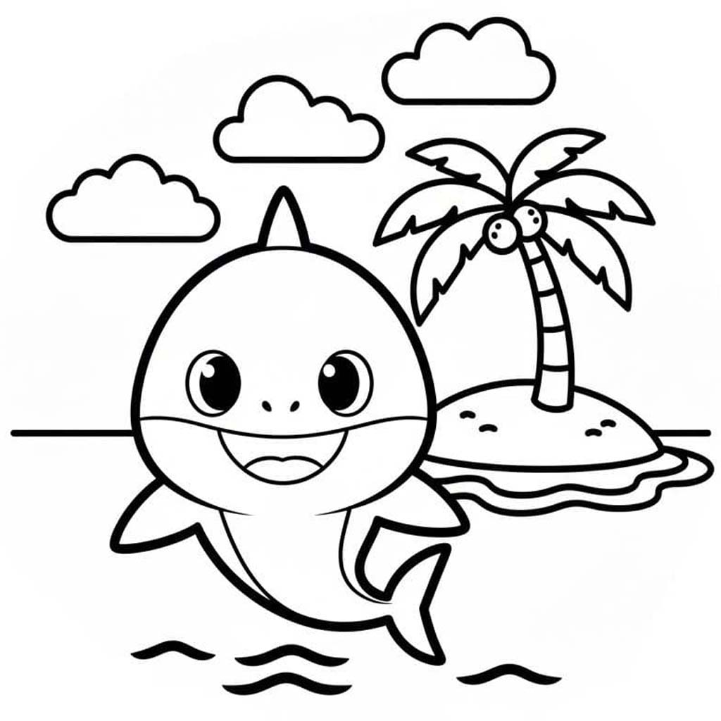 Fise de colorat cu Baby Shark imprimabil bazic
