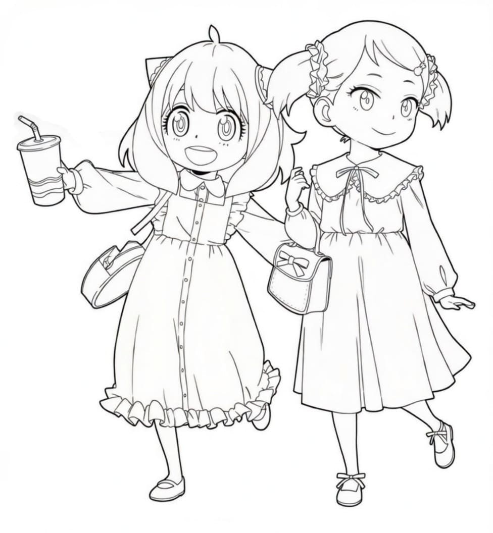 Fise de colorat cu Desenează Anya Forger şi Becky Blackbell