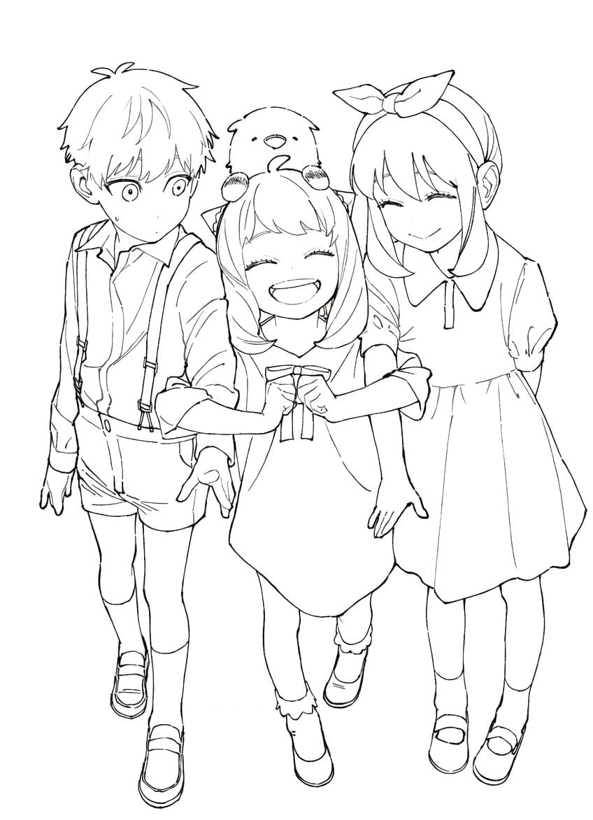 Fise de colorat cu Desenează Anya Forger şi prieten