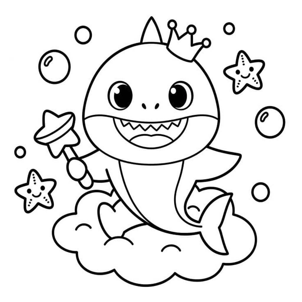 Fise de colorat cu Desenează Baby Shark imprimabil gratuit bazic