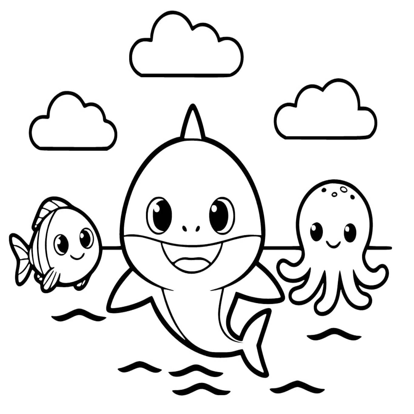 Fise de colorat cu Desenează Baby Shark imprimabil pentru copii