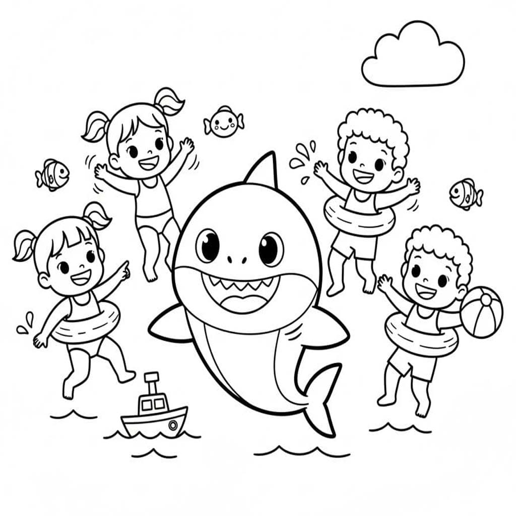 Fise de colorat cu Desenează Baby Shark uşor la copii