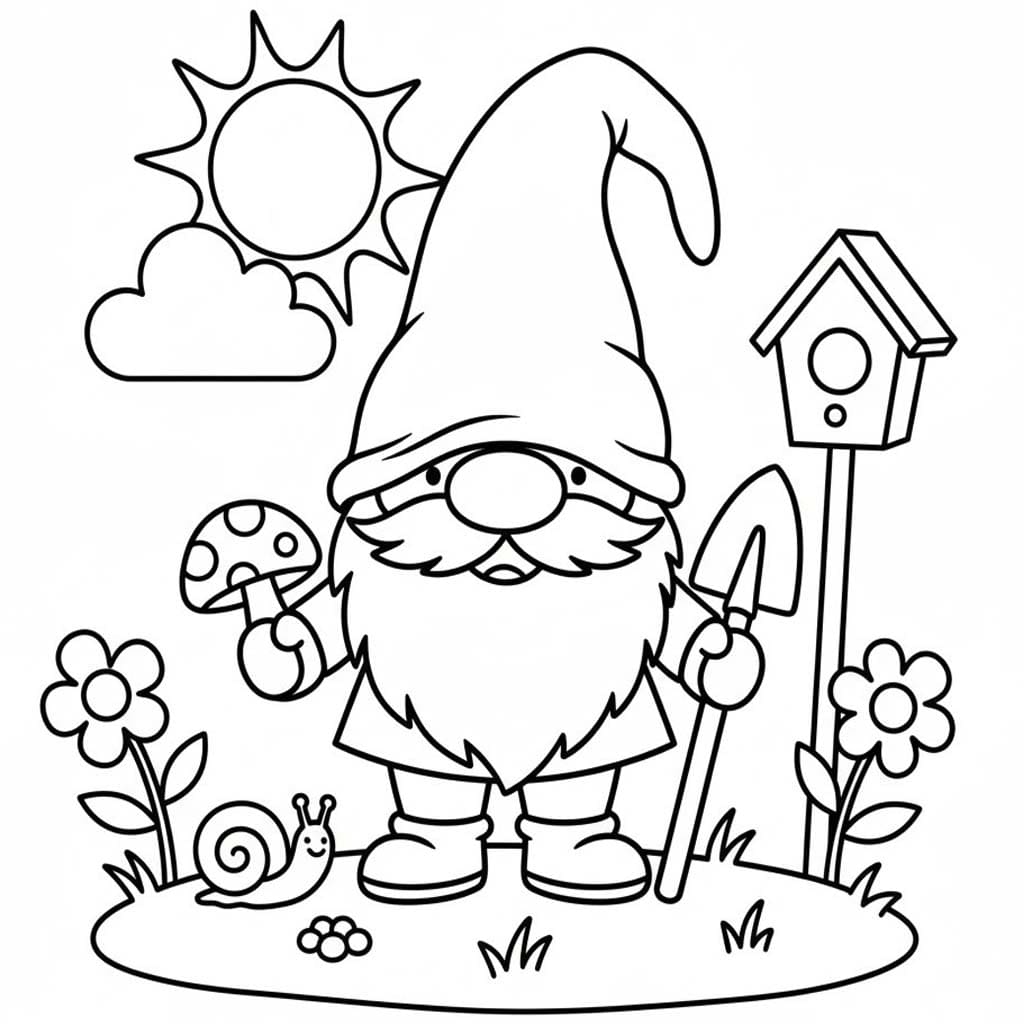 Fise de colorat cu Desenează Gnom imprimabil gratuit simplu