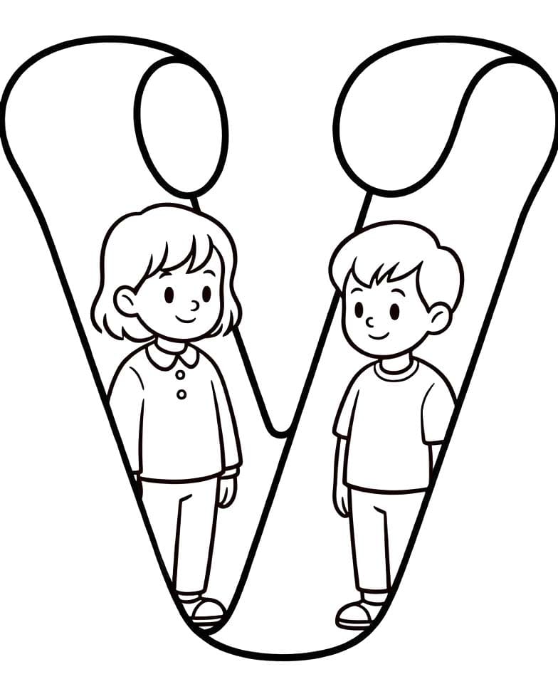 Fise de colorat cu Desenează Litera V bazic la copii