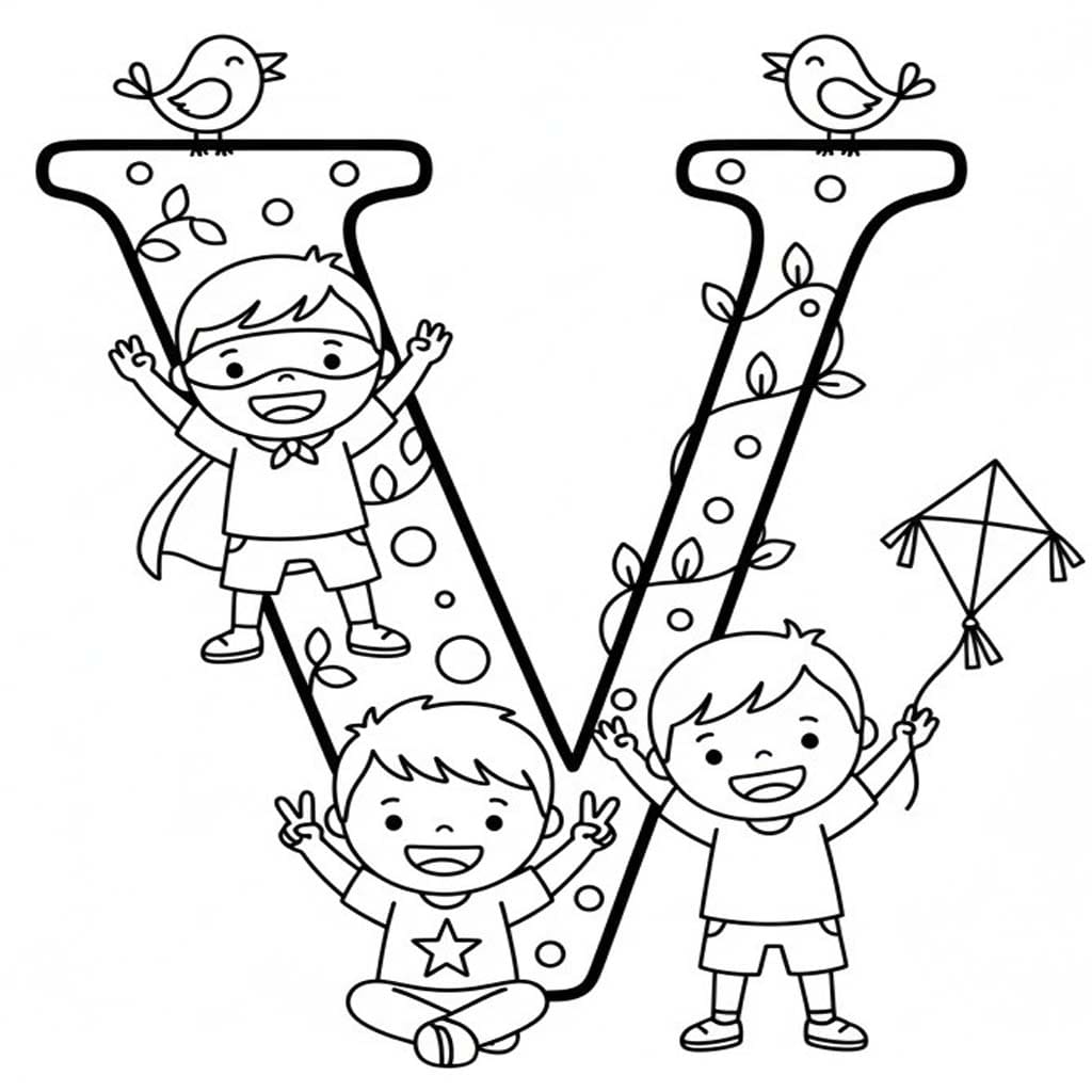 Fise de colorat cu Desenează Litera V imprimabil uşor