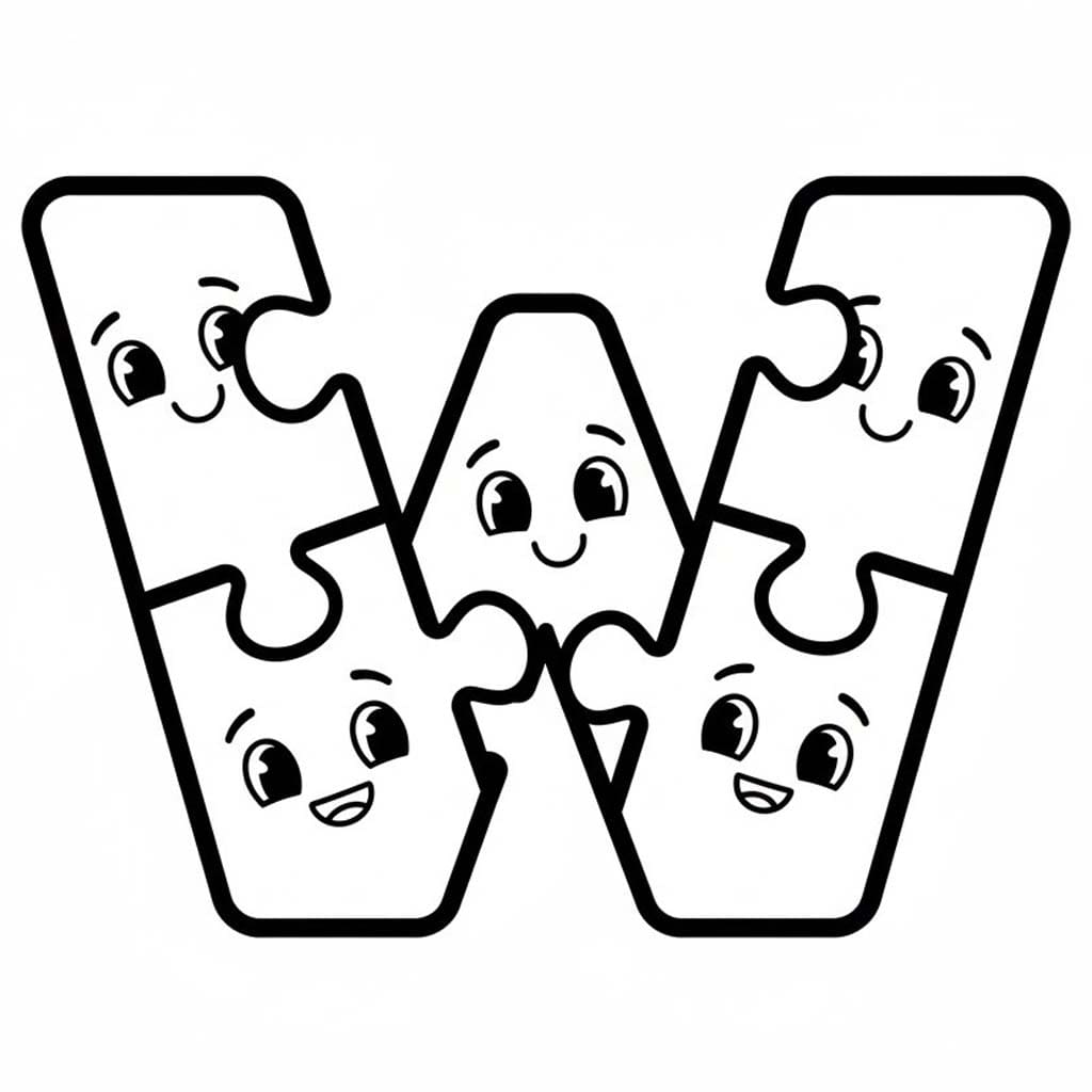 Fise de colorat cu Desenează Litera W bazic la copii