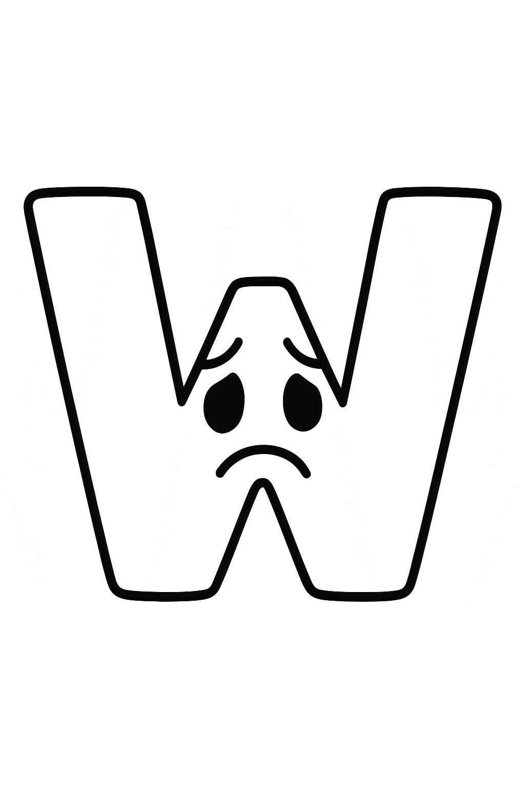 Fise de colorat cu Desenează Litera W imprimabil gratuit simplu